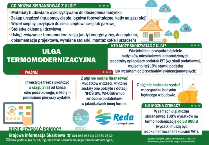 Ulga termomodernizacyjna pozwala odliczyć od podatku wydatki na ocieplenie domu, wymianę okien, drzwi, kotła.