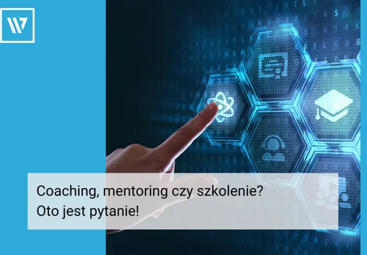 Dłoń dotyka ekranu z ikonami rozwoju. Czy kołczing to klucz do sukcesu?