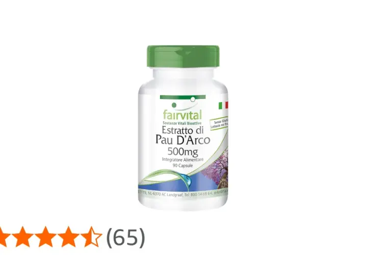 Integratore alimentare Fairvital Estratto di Pau D'Arco 500mg, 90 capsule. Senza glutine e lattosio.