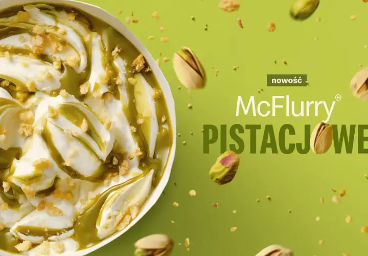 McFlurry pistacjowe: kremowe lody z zielonym sosem i chrupiącymi kawałkami pistacji. Nowość!