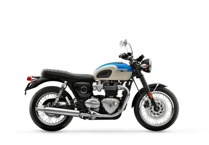 Klasyczny motocykl Triumph Bonneville T120 w dwukolorowym malowaniu. Poznaj jego dane techniczne.