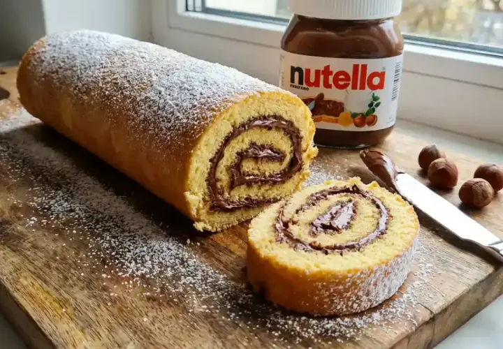 Un délicieux gâteau roulé à la Nutella, saupoudré de sucre glace. Une recette gâteau roulé facile pour un goûter gourmand.