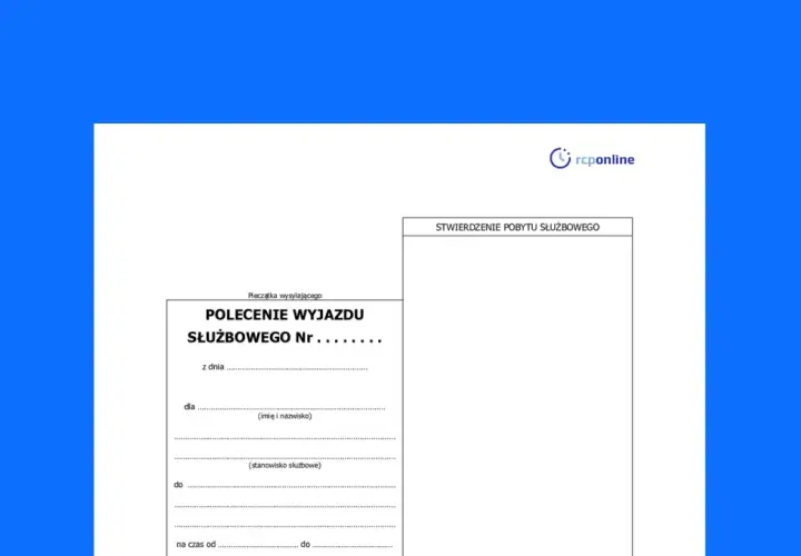 Formularz "Polecenie wyjazdu służbowego" z polami do wypełnienia, pytający czy delegacja jest obowiązkowa.