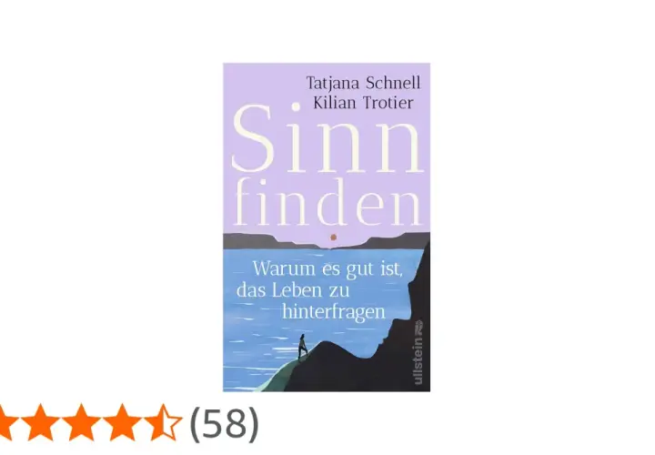 Buchtitel "Sinn finden" von Tatjana Schnell und Kilian Trotier. Ein Buch über den Sinn des Lebens, mit einer Person, die auf einem Felsen steht und auf das Meer blickt.