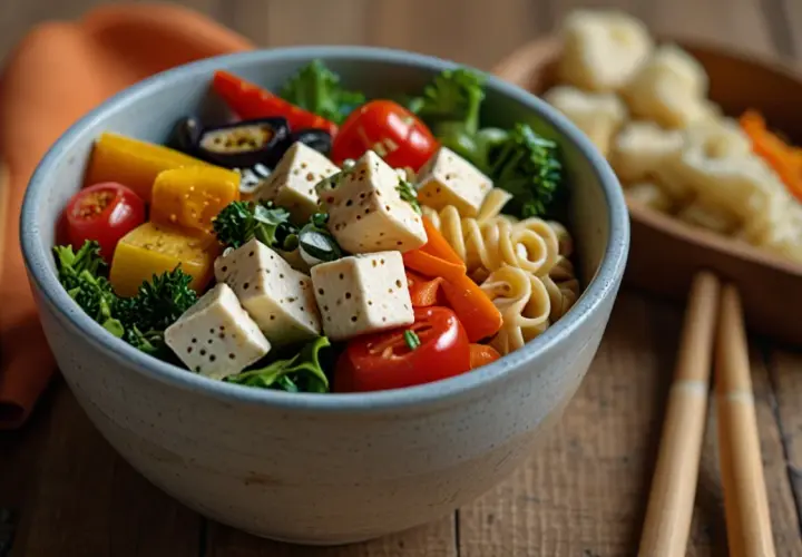 Sałatka z tofu i makaronem: Szybka, wegańska sałatka na zdrowy lunch
