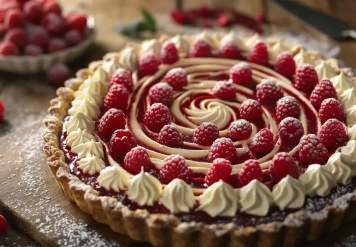 Tarta z kremem mascarpone i malinami - letni deser - przepis