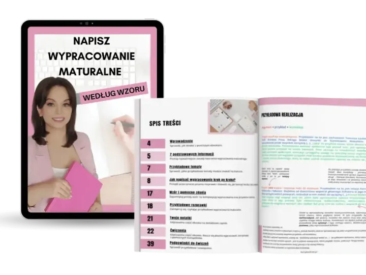 Przykładowy ebook do pisania wypracowań maturalnych. Znajdziesz tu wskazówki, jak napisać rozprawkę, przykłady i ćwiczenia.