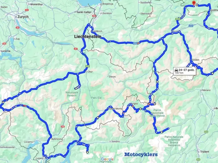 Trasy motocyklowe Austria: malownicza pętla przez Alpy, Liechtenstein i Włochy. 1367 km przygody.