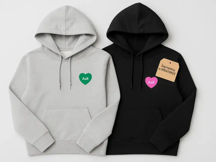Szare i czarne bluzy z sercami "A&K" - idealne, wyjątkowe bluzy dla par. Zaprojektuj własne!