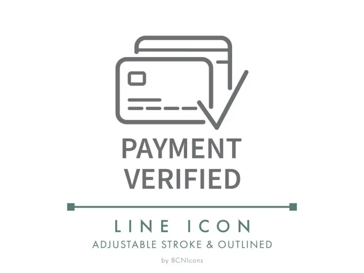 Icona pagamento con carte di credito e segno di spunta, indica transazione verificata.