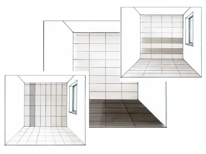 Verschiedene Verlegemuster Fliesen 30x60 verlegen Richtung: vertikal, horizontal und im Verbund.