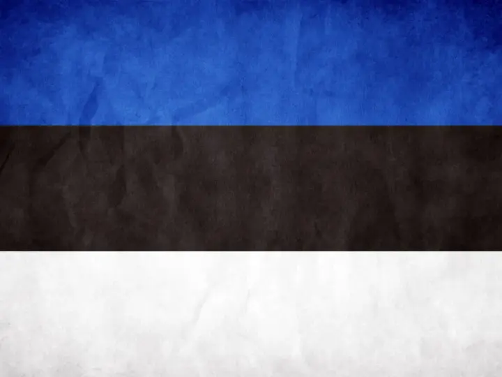 Flaga Estonii: niebieski pas symbolizuje niebo, czarny ziemię, a biały pokój i czystość.
