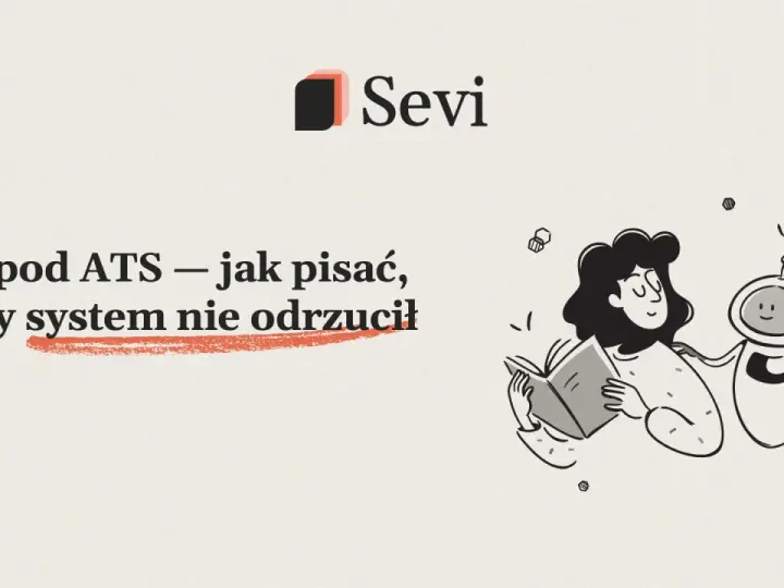 CV pod ATS – jak pisać, żeby system nie odrzucił. Ilustracja z robotem i kobietą czytającą książkę.