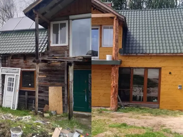 Spektakularna metamorfoza starego domu: od rozpadającej się chaty do przytulnego drewnianego domu.