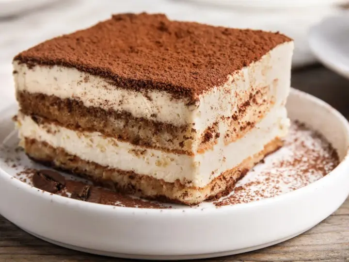 Pyszny kawałek tiramisu, idealny na deser. Ten przepis na tiramisu jest prosty i szybki.