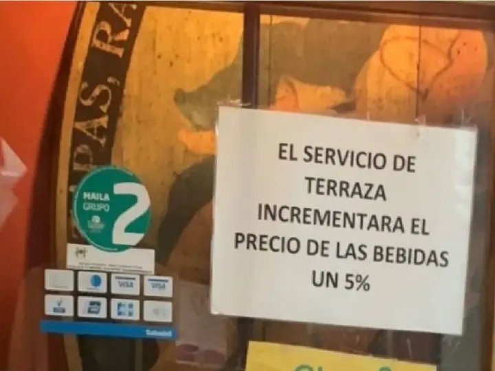 Aviso en un bar: el servicio de terraza incrementará el precio de las bebidas un 5%. Obligación de informar.