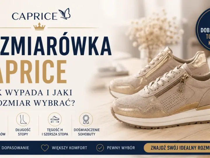 Złote sneakersy Caprice. Tabela rozmiarów pomoże dobrać idealny rozmiar, np. rozmiar 42 5 ile to cm, dla większego komfortu.