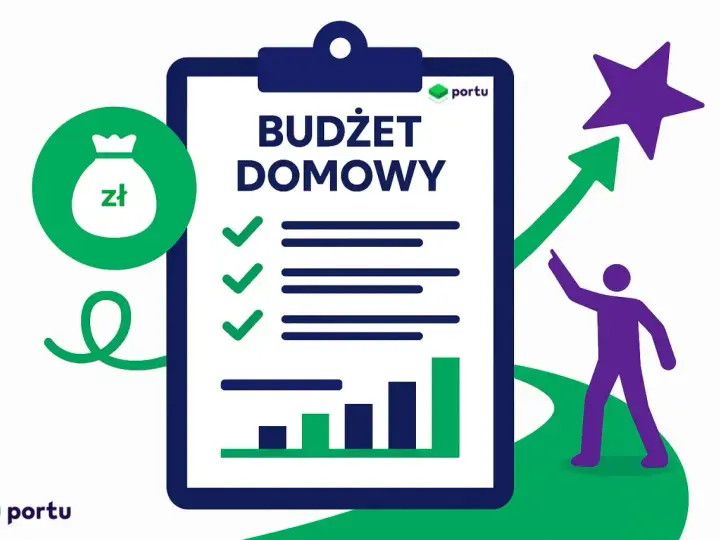 Zadbaj o swój budżet domowy! Ikony symbolizują finanse, cele i rozwój.