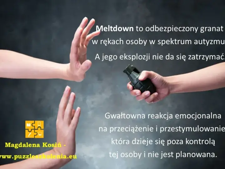 Ręce blokują granat, symbolizując trudności w radzeniu sobie z przeciążeniem sensorycznym u dziecka z autyzmem. Jak uspokoić dziecko z autyzmem?