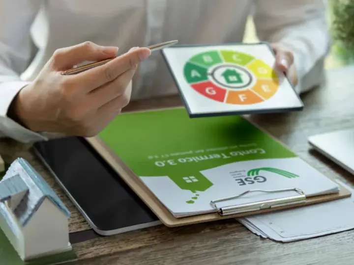 Analisi del certificato smaltimento caldaia con schema di efficienza energetica e documenti GSE.
