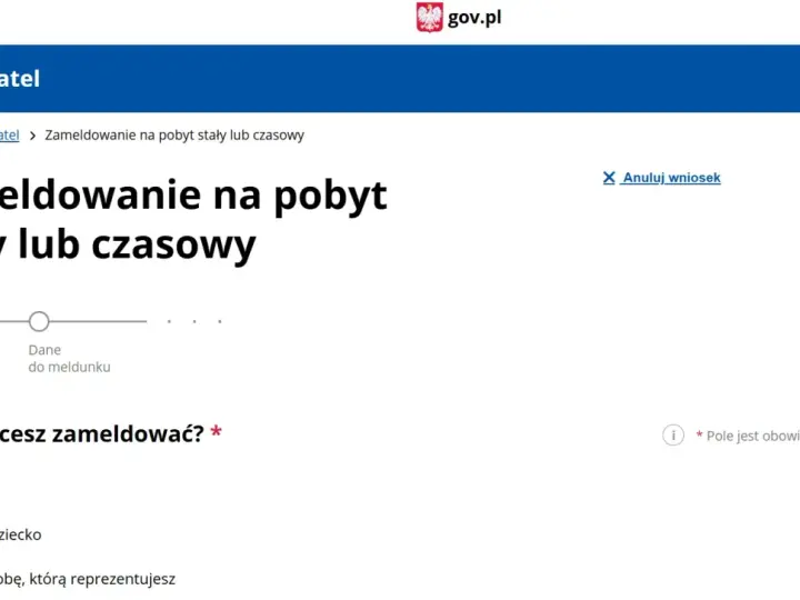 Strona mObywatel: zameldowanie na pobyt stały lub czasowy. Wybierz, kogo chcesz zameldować, aby dokonać zmiany adresu zameldowania.