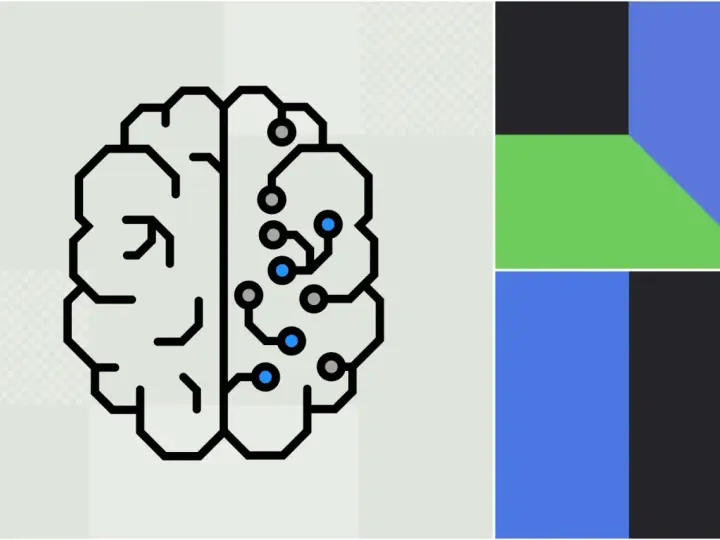 Grafika przedstawia schemat mózgu z elementami obwodów drukowanych, symbolizujący sztuczną inteligencję i test Turinga.