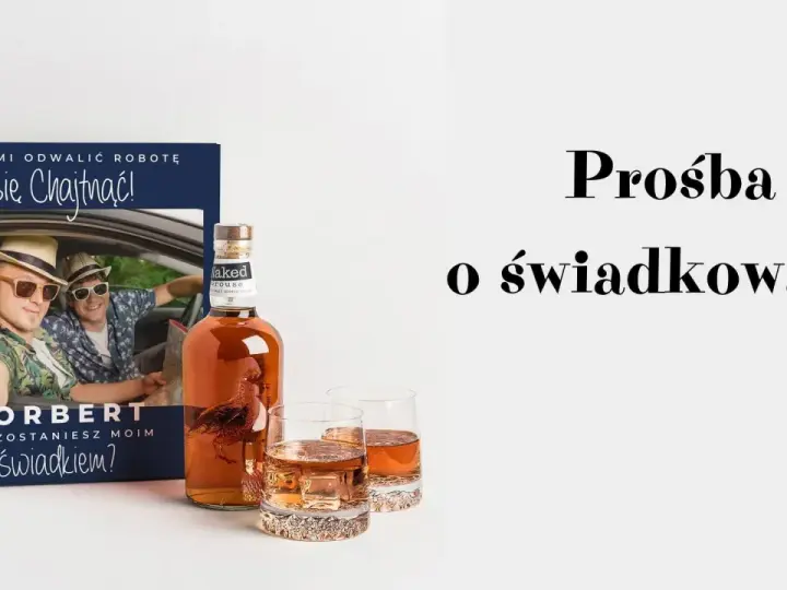 Norbert pyta: "Czy zostaniesz moim świadkiem?". Obok butelka whisky i szklanki. Prośba o świadkowanie.