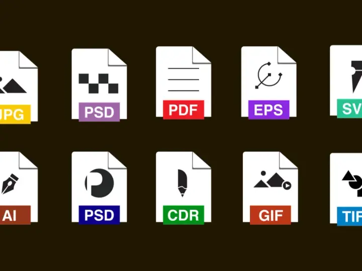 Ikony plików: JPG, PSD, PDF, EPS, SVG, AI, CDR, GIF, TIFF. Wybierz odpowiedni format do druku dla swoich projektów graficznych.