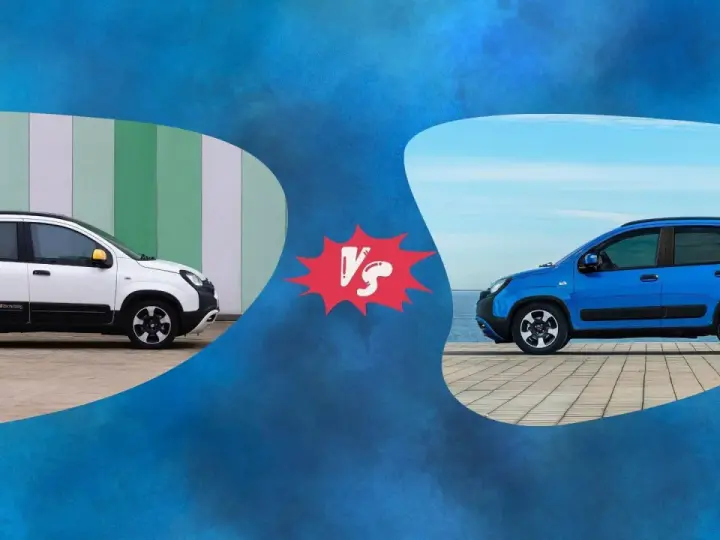 Bianca e blu Fiat Panda a confronto, due versioni con un motore affidabile.