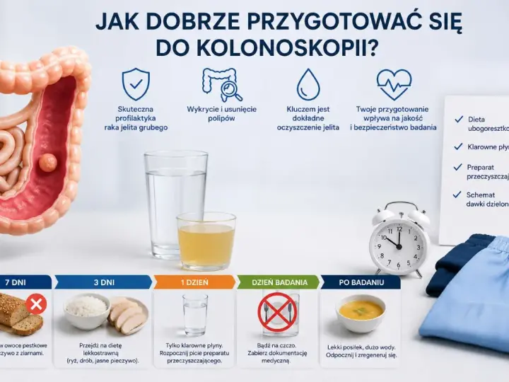 Jak przygotować się do kolonoskopii: dieta, klarowne płyny, preparat i schemat dawkowania. Zobacz, co jeść i pić przed badaniem.