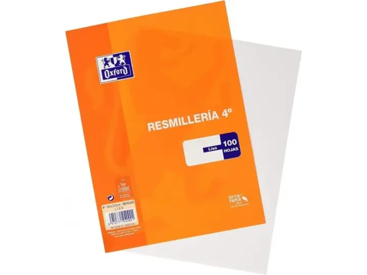 Resmilllería Oxford 4º, tamaño 15,5x21,5 cm, 100 hojas lisas. El tamaño de medio folio es 15,5x21,5 cm.