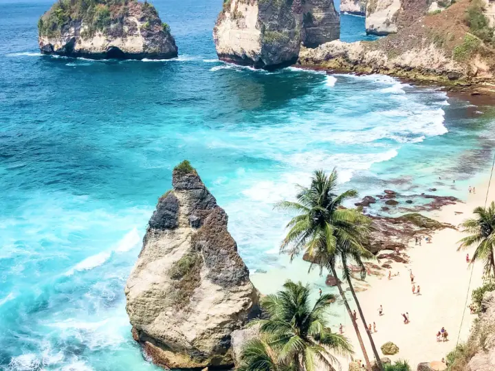Rajska plaża z palmami i turkusową wodą. Zastanawiasz się, ile się leci na Bali, by zobaczyć taki widok?