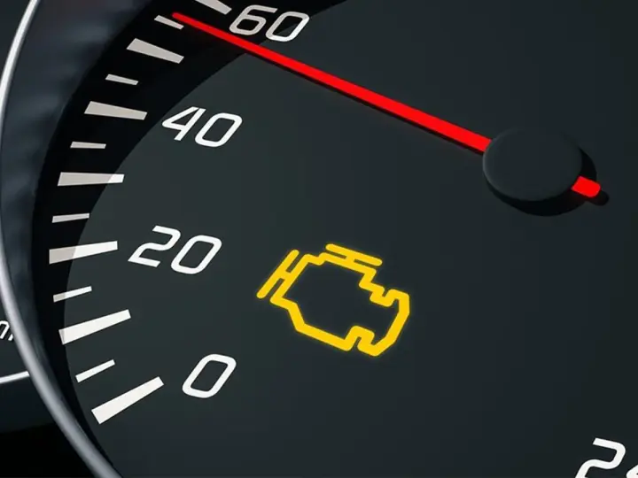 Spia motore accesa sul cruscotto. L'indicatore di avaria motore, gestito dall'ecu automotive, segnala un problema.