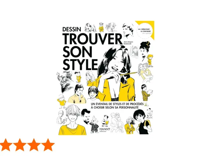 Couverture du livre "Dessin : trouver son style", illustrée de divers personnages et styles de dessin.