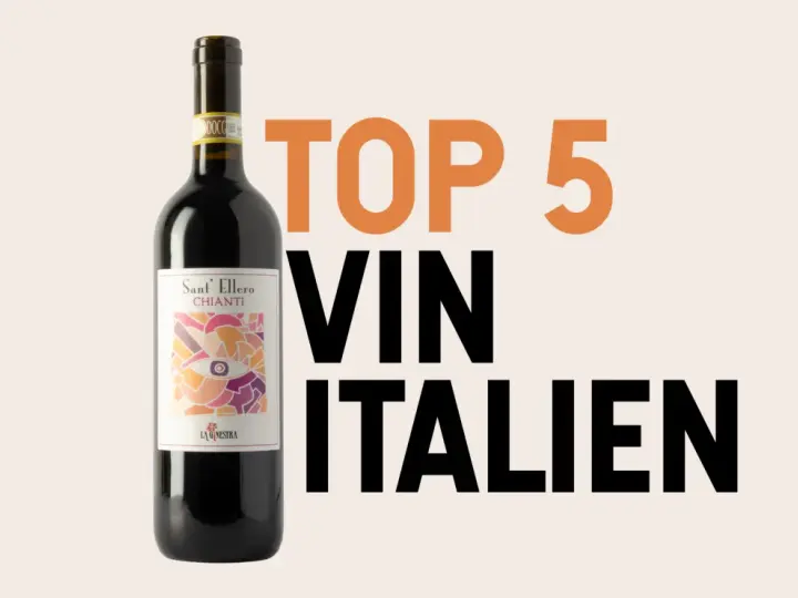Bouteille de vin rouge Sant'Ellero Chianti, texte "TOP 5 VIN ITALIEN" suggérant le meilleur vin italien.