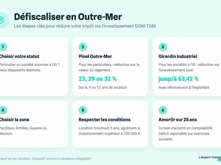 Étapes pour défiscaliser en Outre-Mer : choisir statut, Pinel, Girardin Industriel pour sociétés, zone, conditions, amortissement. L'investissement Girardin Industriel offre une réduction d'impôt.