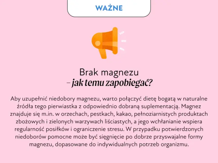 Ważne: brak magnezu – jak temu zapobiegać? Uzupełnij dietę bogatą w magnez, by uniknąć niedoboru.
