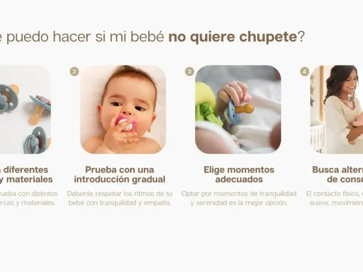 Bebé rechaza el chupete. Explora marcas, prueba gradualmente, elige momentos y busca consuelo alternativo.