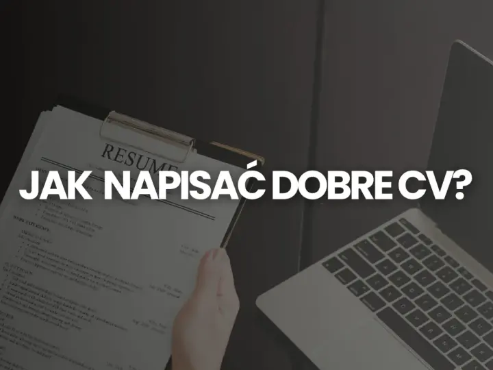 Dłoń trzyma dokument "RESUME", obok leży laptop. Tekst "JAK NAPISAĆ DOBRE CV?" sugeruje, że chodzi o umiejętności do CV.