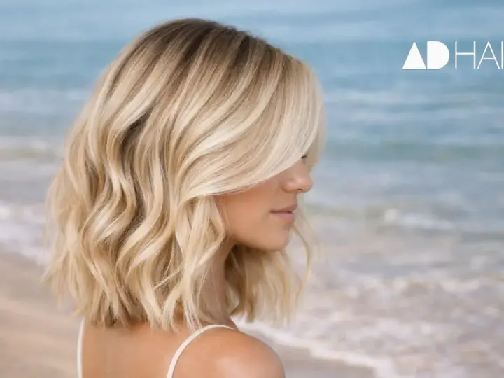 Capelli biondi mossi, come le onde del mare, che catturano quali sono i colori dell'estate.
