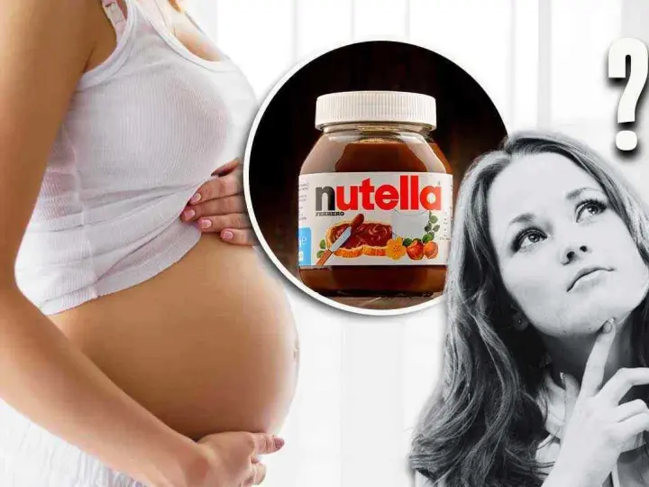 Pancia di donna incinta, barattolo di Nutella e punto interrogativo. La domanda è: si può mangiare la Nutella in gravidanza?