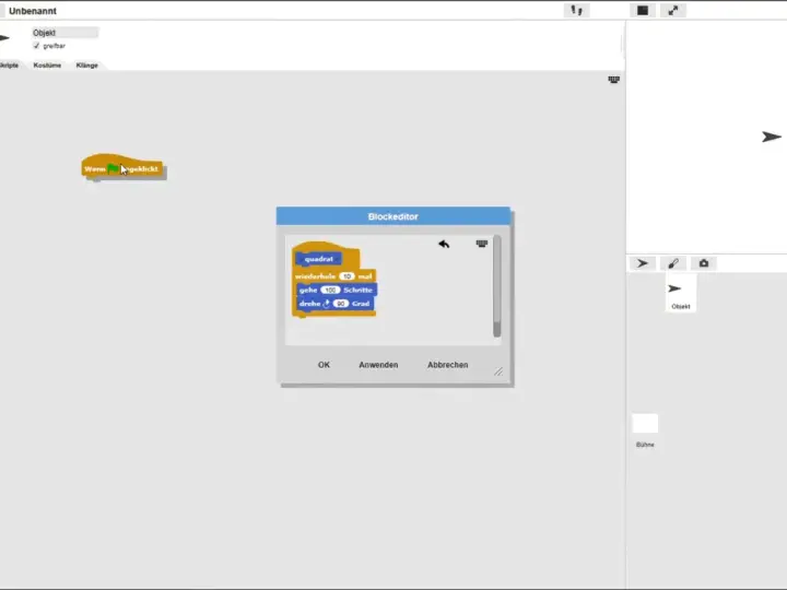 Snap! Programmierumgebung: Snap blocks zum Zeichnen eines Quadrats.
