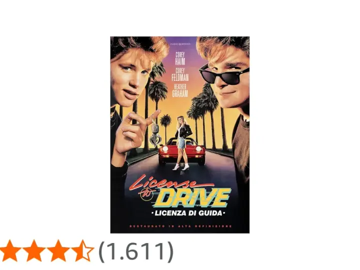 Locandina di "Licenza di guida", un film con Corey Haim e Corey Feldman, che ricorda i film tedeschi famosi per il suo stile anni '80.