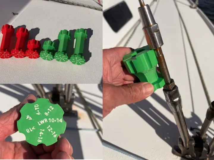 3D printed abs resin tools for adjusting turnbuckles on a sailboat.
