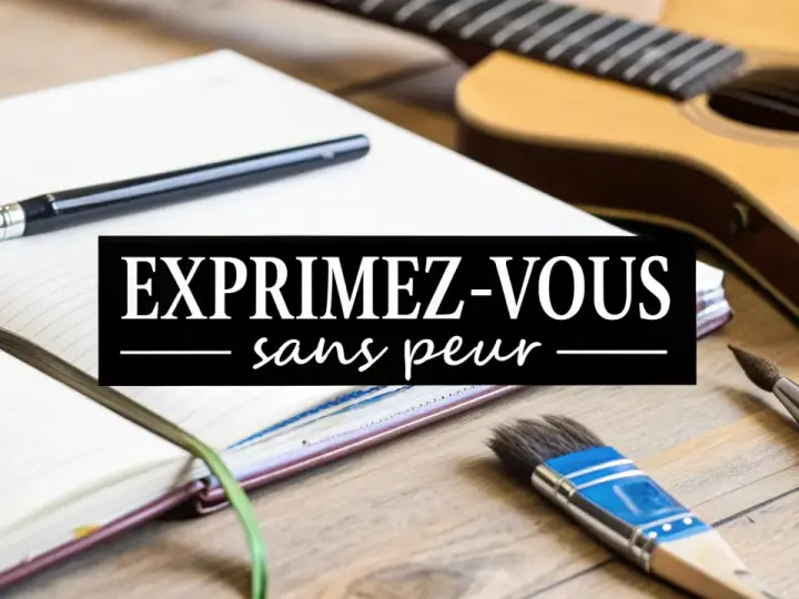 Un carnet, un crayon, des pinceaux et une guitare. Comme si je lui ai dit je t'aime, j'exprime ma créativité sans peur.
