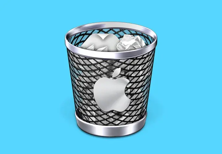 Ikona kosza na śmieci z logo Apple. Dowiedz się, jak znaleźć kosz w komputerze, aby odzyskać usunięte pliki.