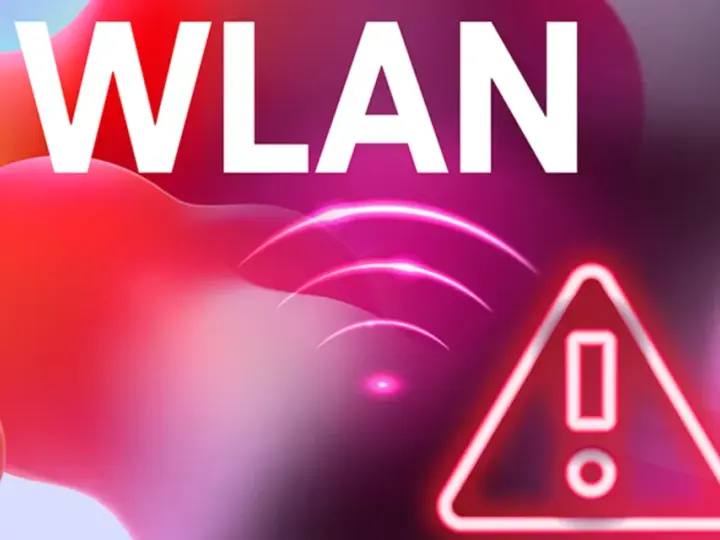 Warnsymbol: WLAN wird nicht angezeigt. Rote, organische Formen und ein Ausrufezeichen im Dreieck.
