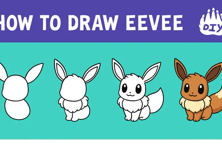 Steg-för-steg-guide för att måla Eevee, en söt Pokémon.