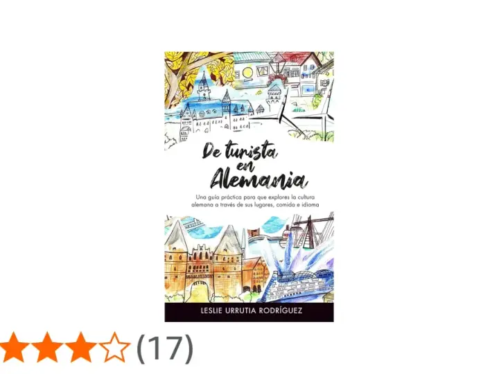 Ilustración de portada de libro "De turista en Alemania" con dibujos de edificios y paisajes.