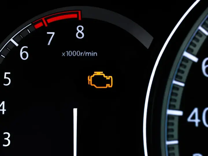 Pomarańczowy, migający check engine na desce rozdzielczej. Silnik wymaga uwagi.